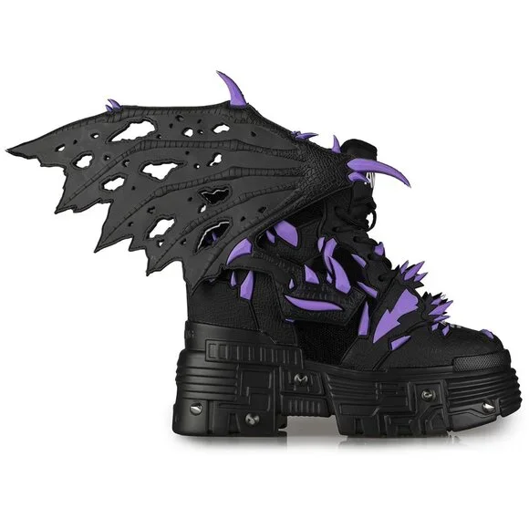 Anthony Wang PURPLE LEMON Dragon Wing Black Platform Sneakers - Picture 5 of 6
